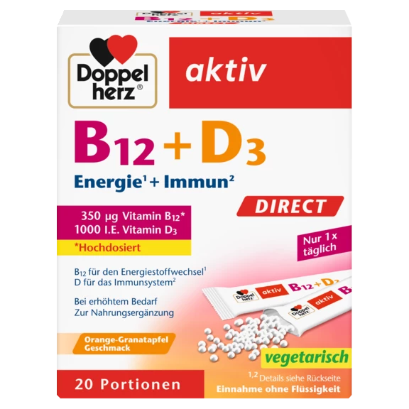 Abbildung der Produktverpackung Doppelherz aktiv B12 + D3 DIRECT Frontansicht